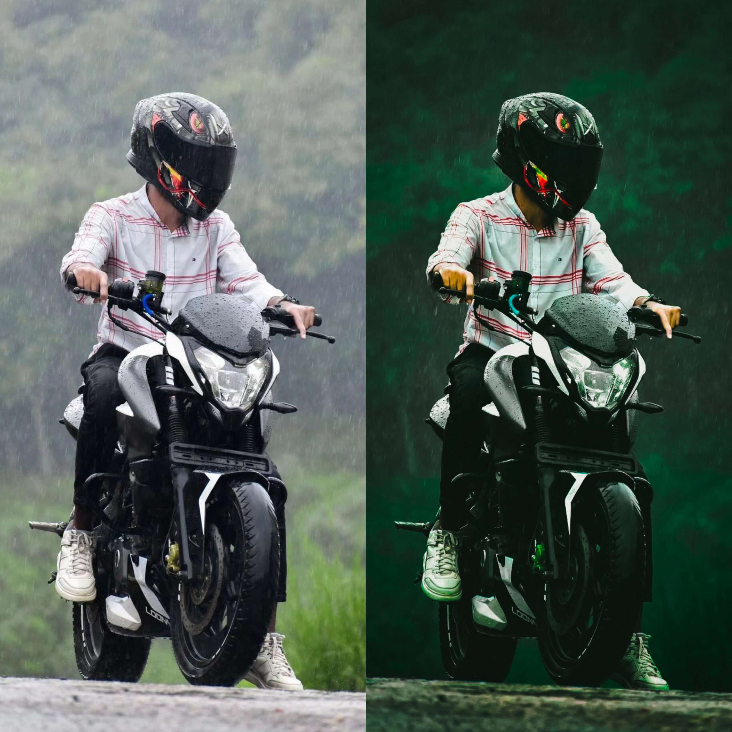 Biker before and after colour grading with Lightroom Presets