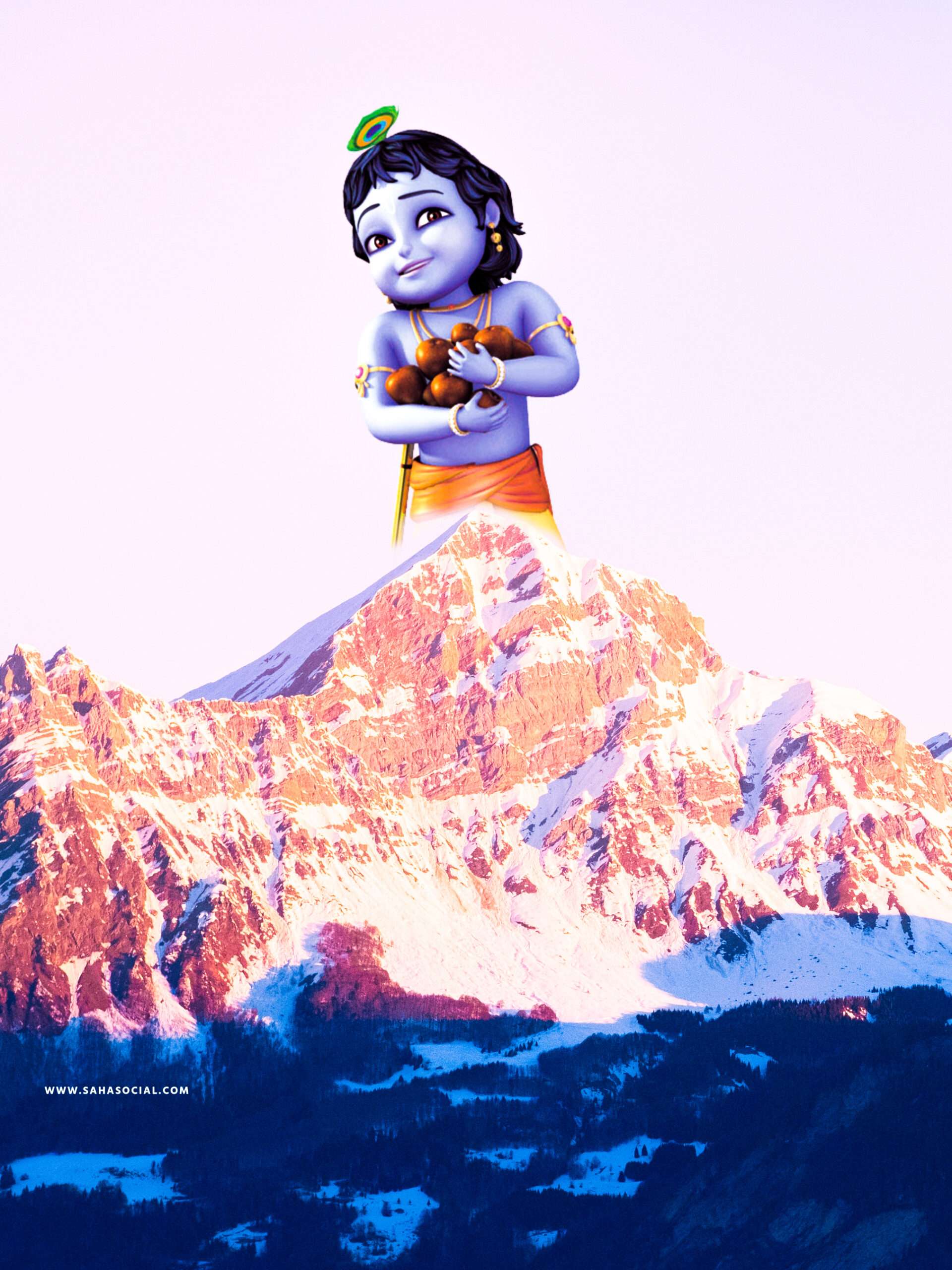 Little Krishna on parwat(mountain) beautiful image wallpaper 
