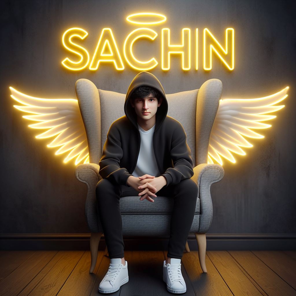 3d wings and neon text ai image